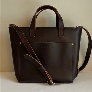 Portland Leather Goods Mini Crossbody Tote Bag in Dark Brown